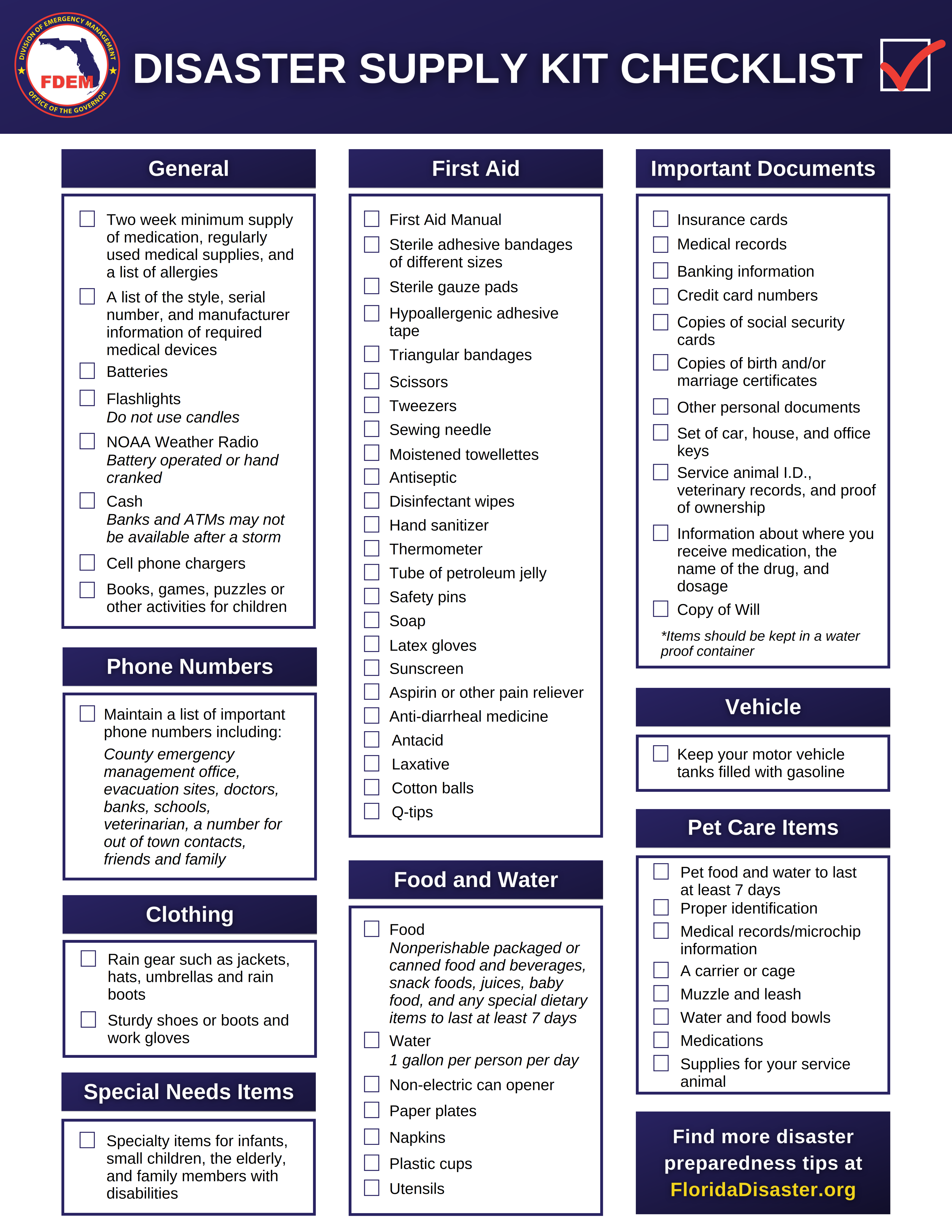 Hurricane Supply Checklist