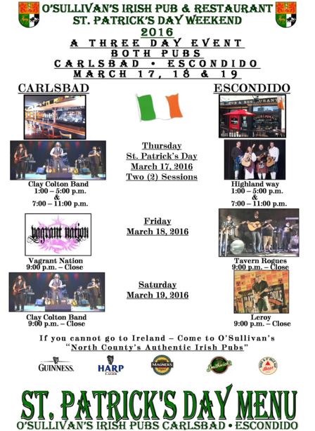 Click for O'Sullivan's St Patty's Day Event Info