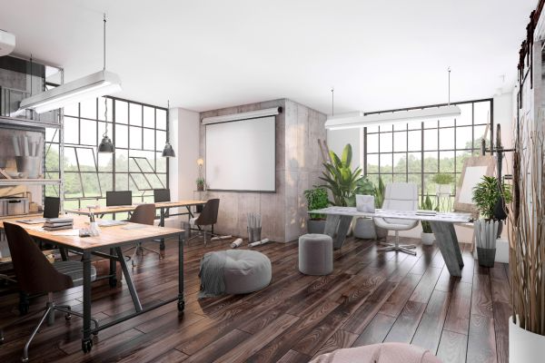 large open home office with 2 desks with chairs