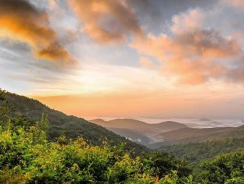 sunset over mountain range