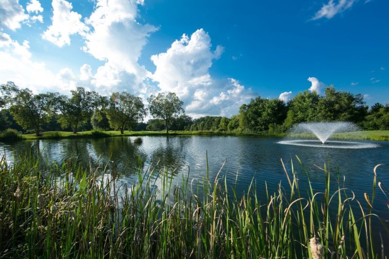 large lake with fountain