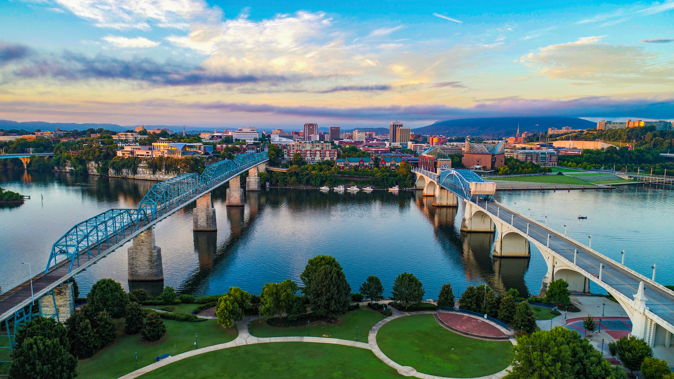 downtown chattanooga with 2 bridges