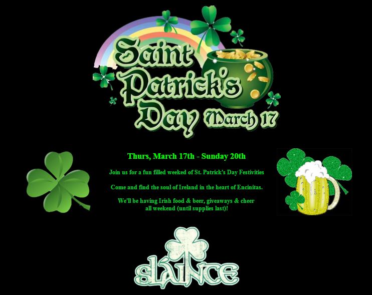 Click for more St Patrick's Day info at Encinitas Ale House